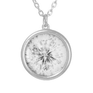 Black and White Dandelion Silver Plated Necklace