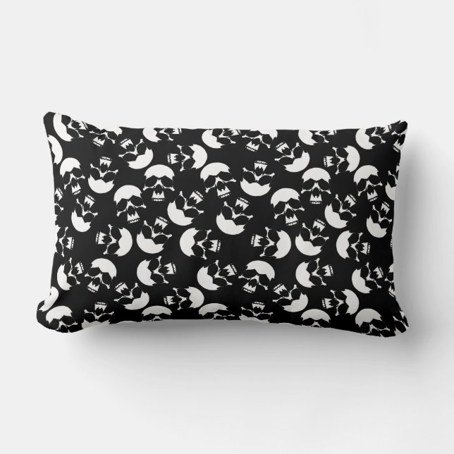Black and White Dark Aesthetic Skull Pattern Lumbar Cushion (Front)