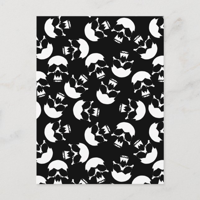 Black and White Dark Aesthetic Skull Pattern Postcard (Front)
