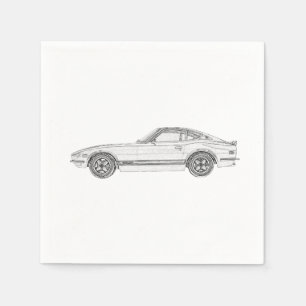 Black and White Datsun 240Z Pencil Style Drawing Napkin