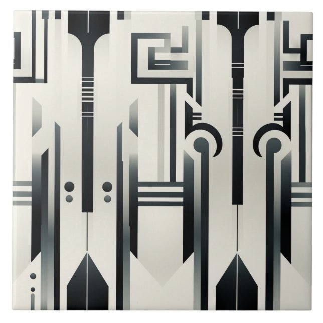 Black and White Deco, Columns and Totems Tile (Front)