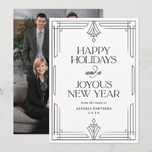 Black and White Deco Corporate Happy Holidays Holiday Card