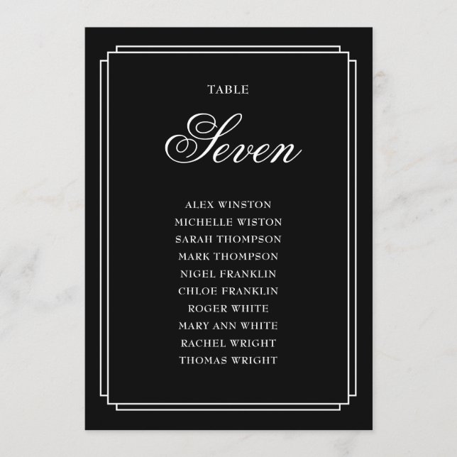 Black And White Deco Table Number Seating Chart (Front)