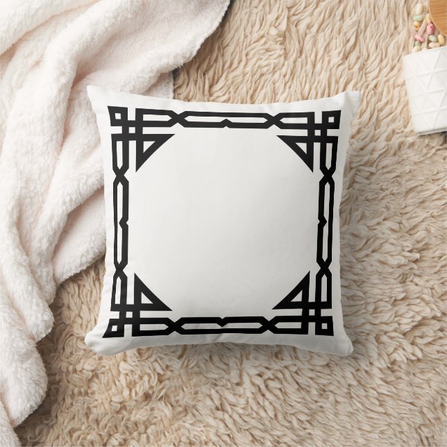 Black and White Decorarive Geometric Frame Cushion (Blanket)