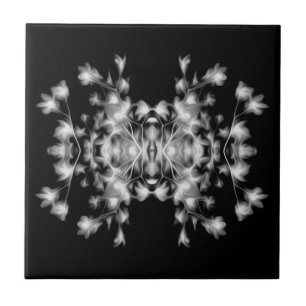 Black and White Decorative Floral Pattern Tile