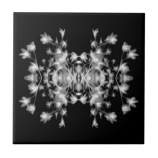 Black and White Decorative Floral Pattern Tile (Front)