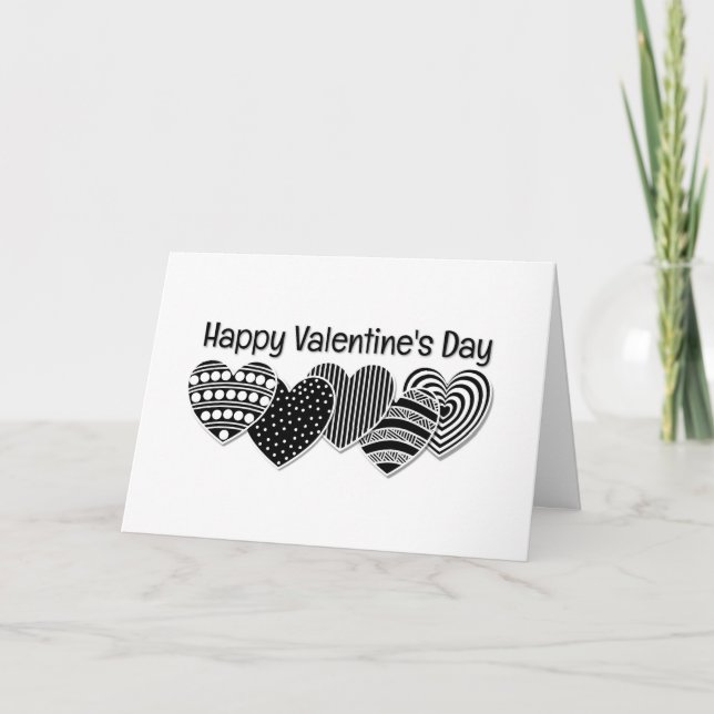 Black and White Decorative Hearts Valentine’s Day Holiday Card (Front)