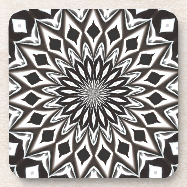 Black And White Decorative Mandala Coaster (Front)