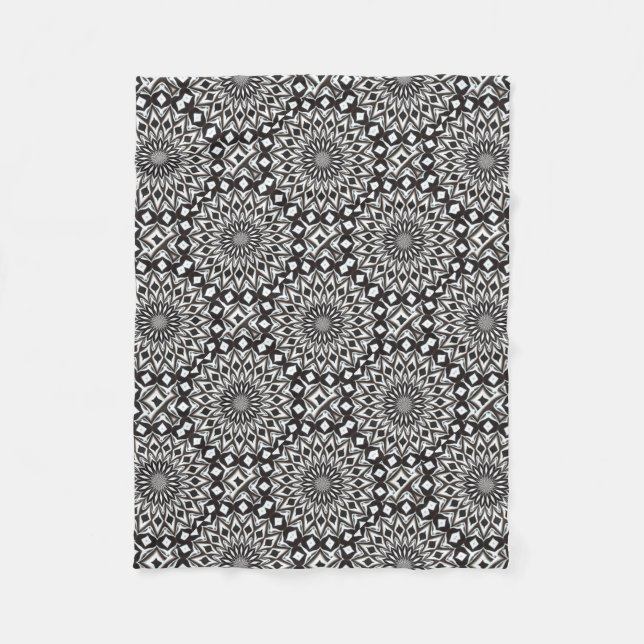 Black And White Decorative Mandala Fleece Blanket (Front)