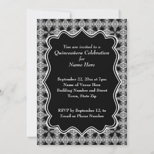 Black and White Decorative Pattern Quinceanera Invitation