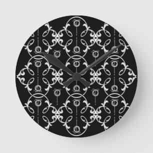Black And White Decorative Pattern Round Clock