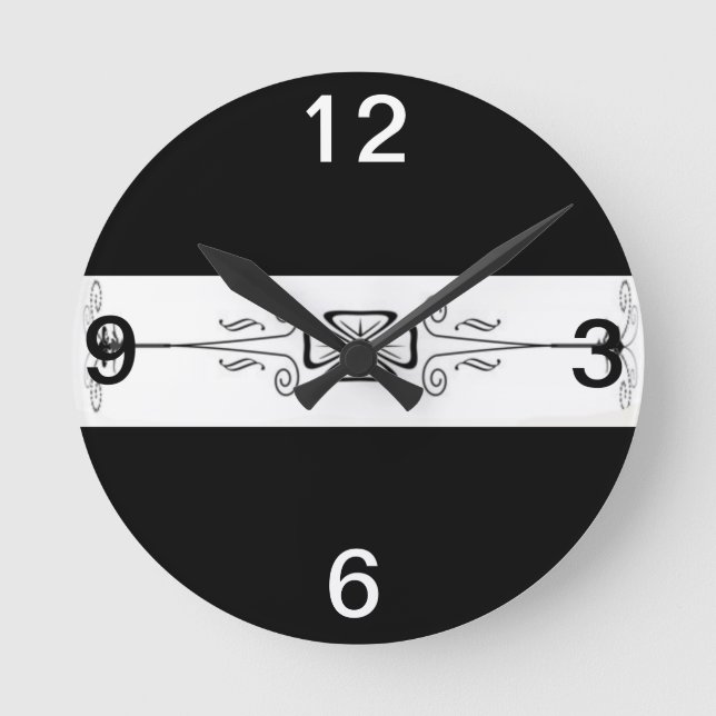 Black And White Decorative Round Clock (Front)
