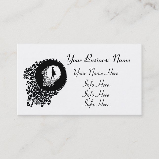 Black And White Decorative Silhouette Girl Business Card (Front)