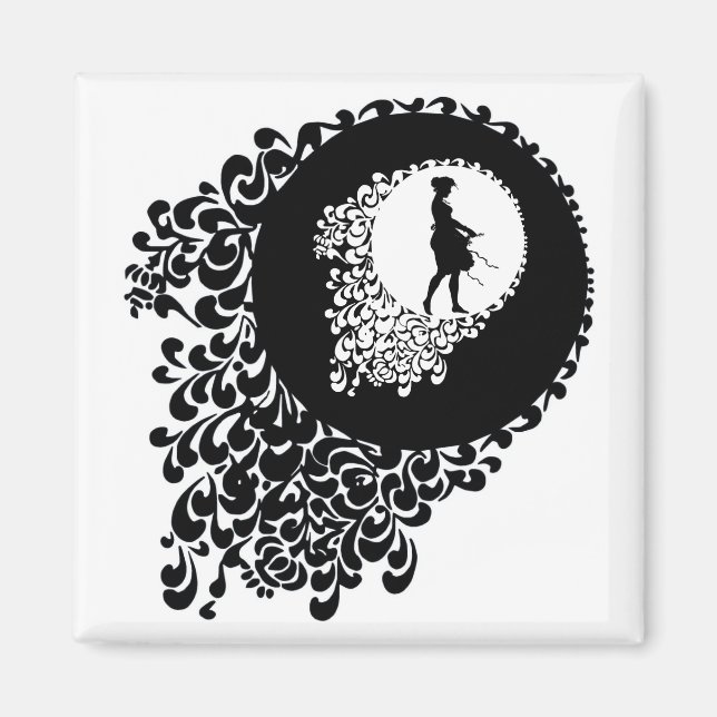 Black And White Decorative Silhouette Girl Magnet (Front)
