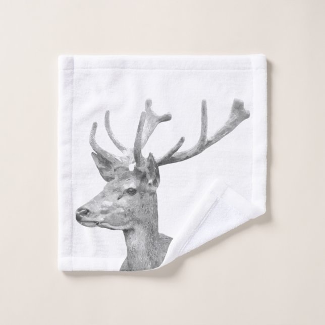 Black and White Deer Bath Towel Set (Wash Cloth)