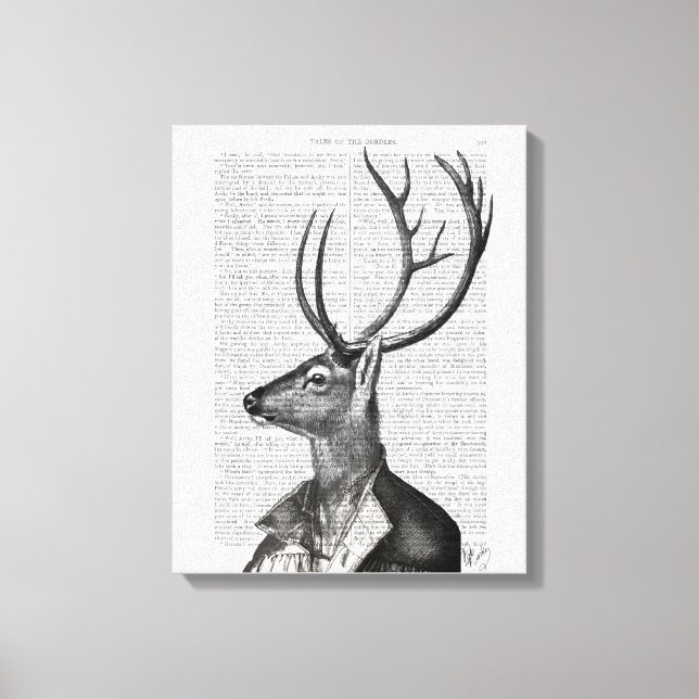 Black and White Deer Portrait Canvas Print (Front)