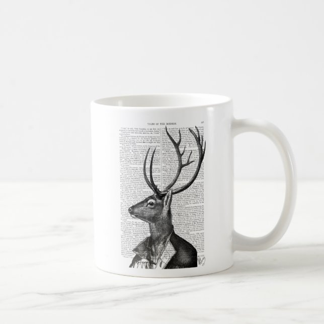 Black and White Deer Portrait Coffee Mug (Right)