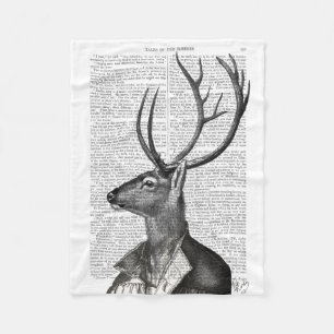 Black and White Deer Portrait Fleece Blanket