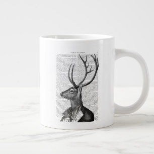 Black and White Deer Portrait Large Coffee Mug