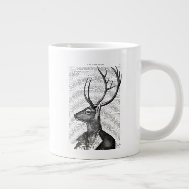 Black and White Deer Portrait Large Coffee Mug (Right)