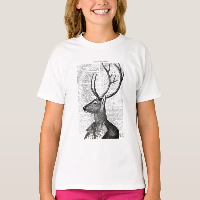 Black and White Deer Portrait T-Shirt (Front)