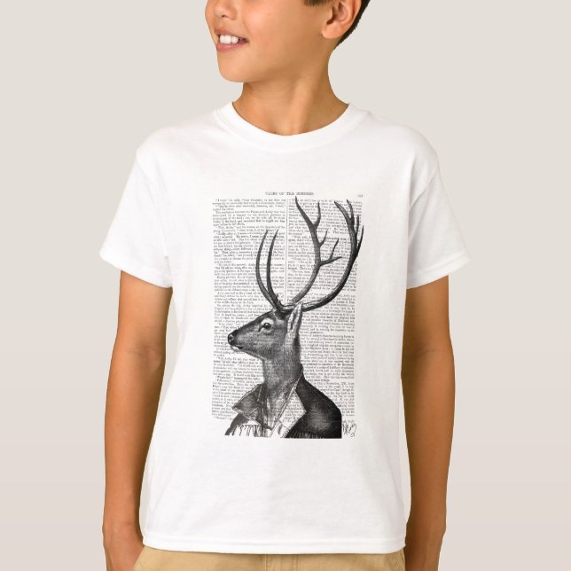 Black and White Deer Portrait T-Shirt (Front)