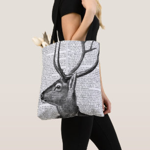 Black and White Deer Portrait Tote Bag