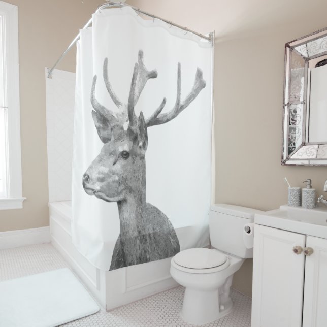 Black and White Deer Shower Curtain (In Situ)
