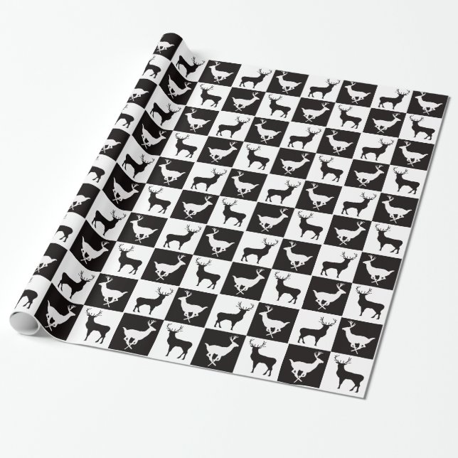 Black And White Deer Silhouette Wrapping Paper (Unrolled)
