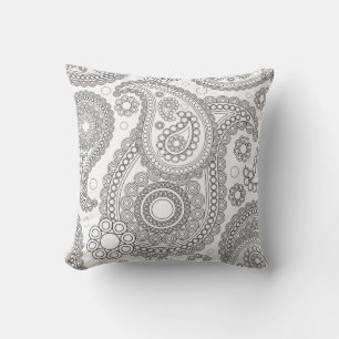 Black and White Delicate Ornate Paisley Cushion