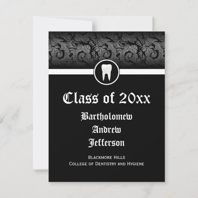 Black and White Dental School Graduation Dentistry Invitation (Front)
