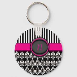 Black  and white design with customisable monogram key ring