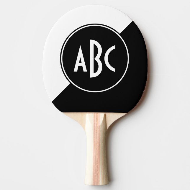 Black and White Diagonal Colour Block Monogram Ping Pong Paddle (Front)