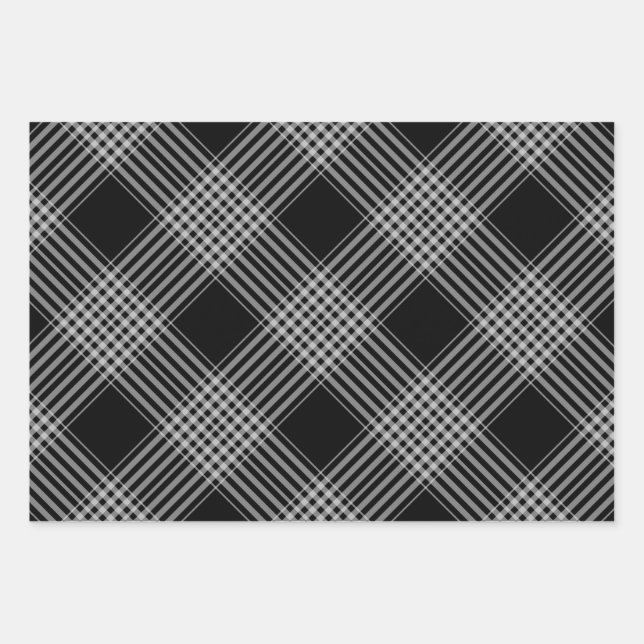 Black and white diagonal plaid wrapping paper sheet (Front)