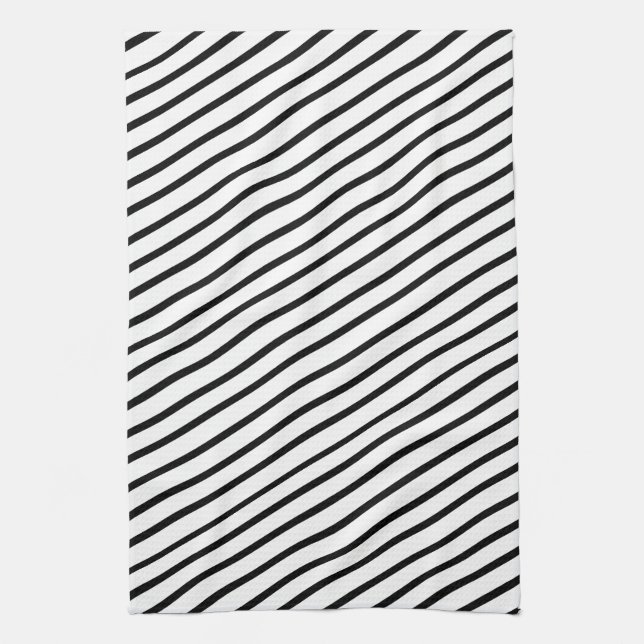 Black And White Diagonal Stripe Hand Towel (Vertical)