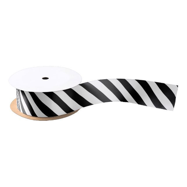 Black and White Diagonal Stripe Satin Ribbon (Spool)