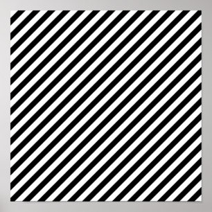 Black and White Diagonal Stripes 12x12 Poster