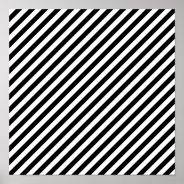Black and White Diagonal Stripes 12x12 Poster (Front)