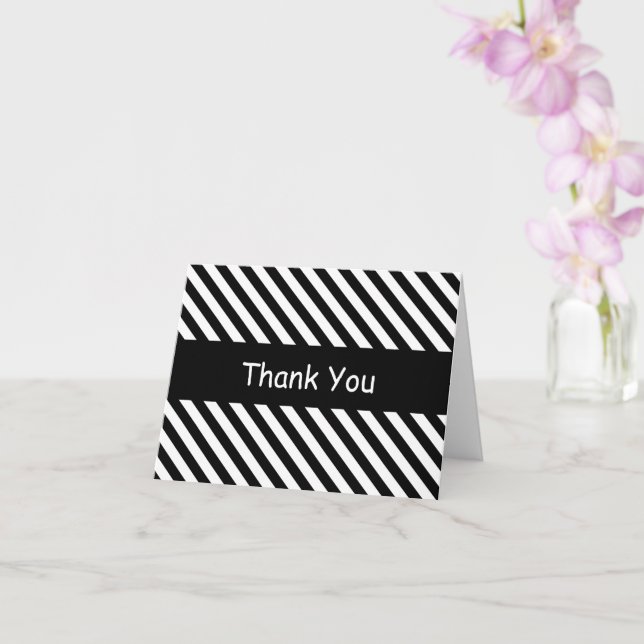 Black and White Diagonal Stripes Card (Orchid)