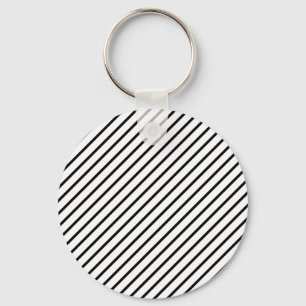 Black and White Diagonal Stripes Key Ring