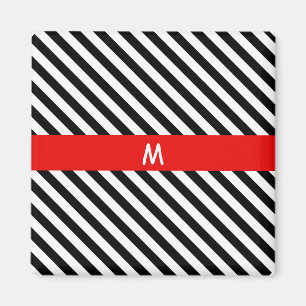 Black and White Diagonal Stripes Magnet