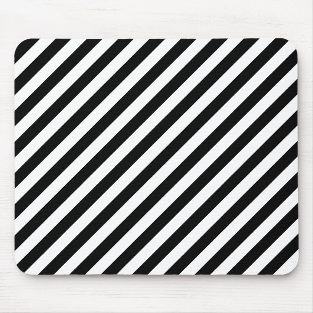 Black and White Diagonal Stripes. Mouse Mat (Front)