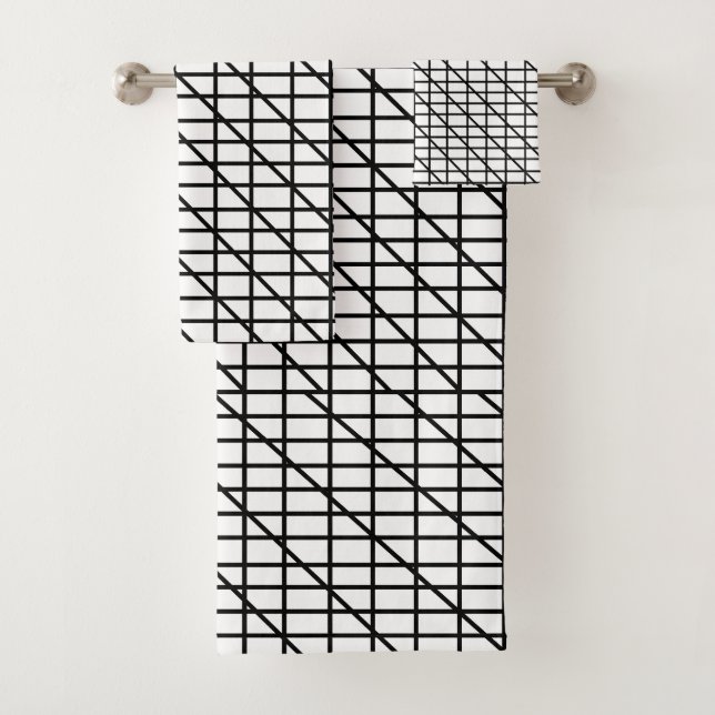 Black and White Diagonal Stripes Pattern       Bath Towel Set (Insitu)