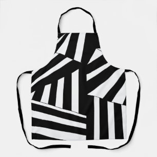 Black and White Diagonal Stripes Pattern Kitchen Apron