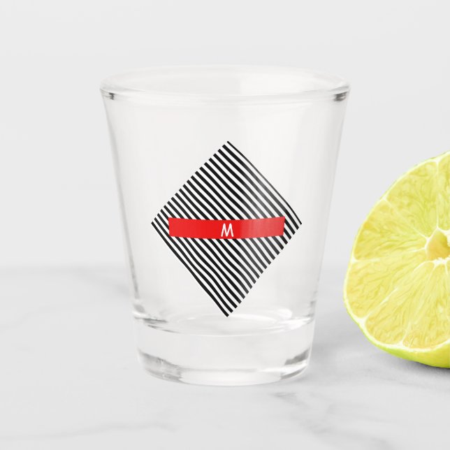 Black and White Diagonal Stripes Shot Glass (Front)