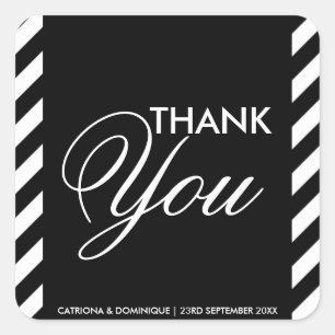 Black and White Diagonal Stripes Thank You Sticker