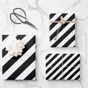 Black And White Diagonal Stripes Wrapping Paper Sheet