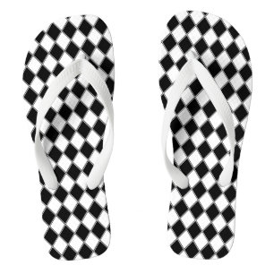 Black and White Diamond Argyle Pattern Flip Flops