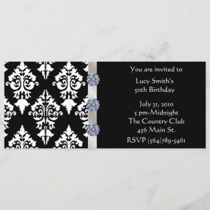 Black and White Diamond Birthday Invitation