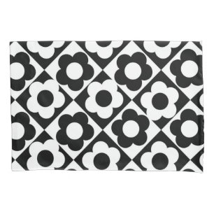 Black and White Diamond Check Flower Pattern Pillowcase